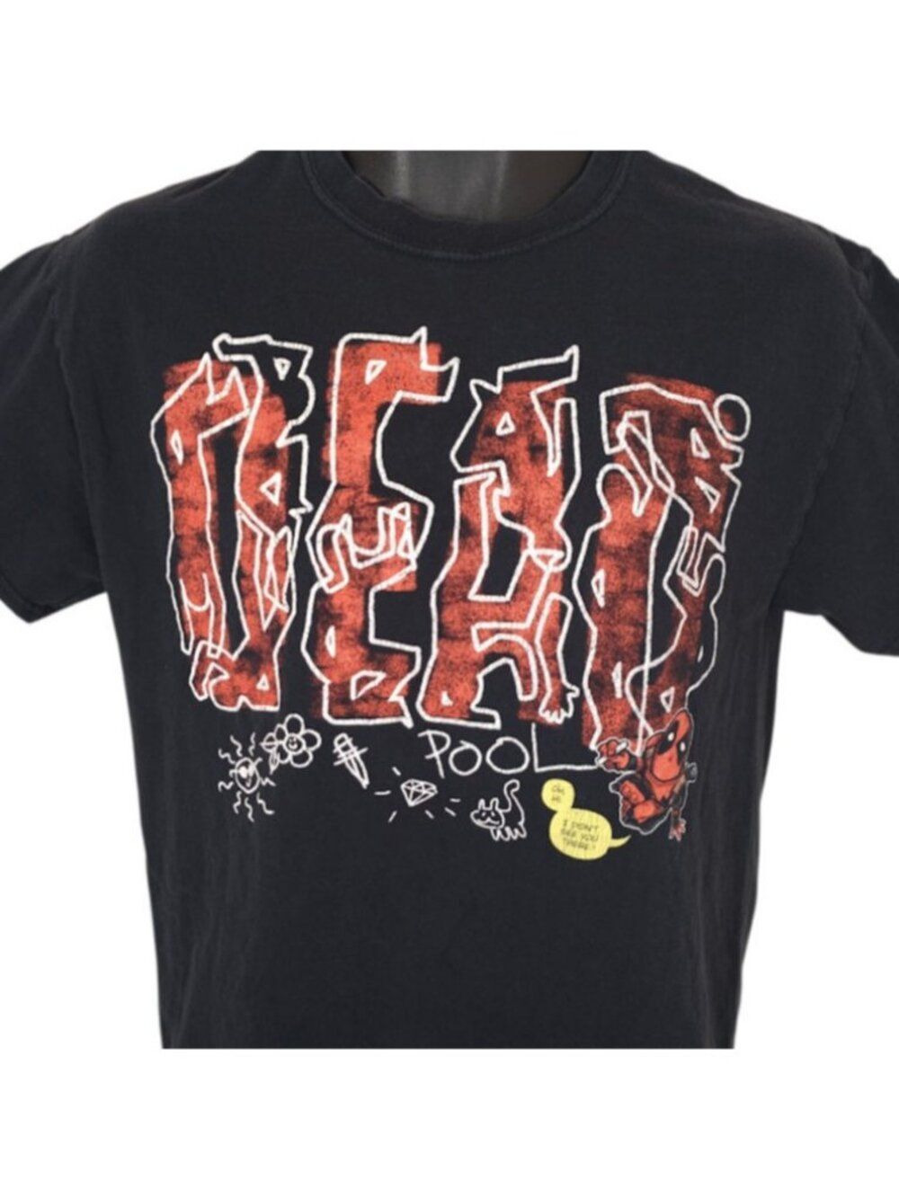 Deadpool T Shirt Mens Size Medium Black Marvel Comics Chalk Outlines